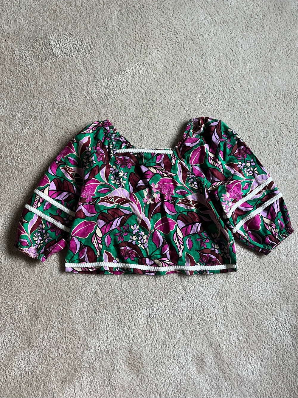 Cynthia Rowley Purple and Green Floral Peasant Top